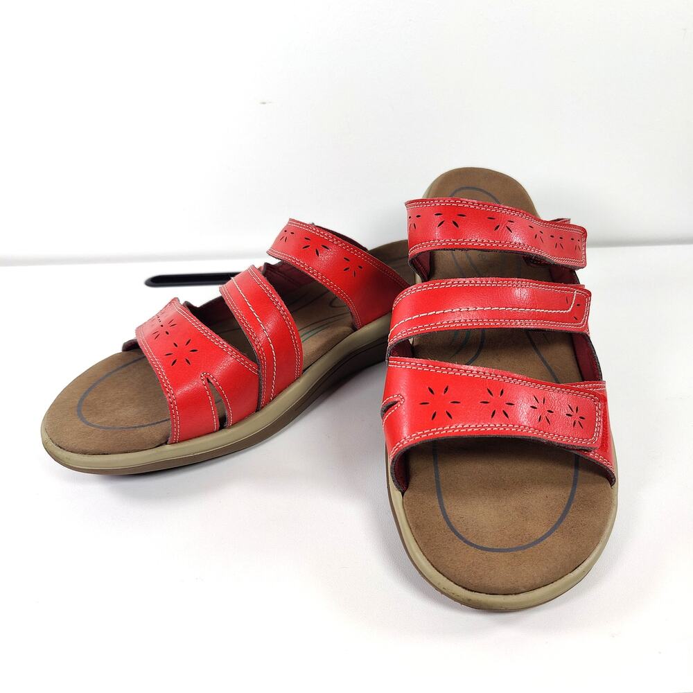 Orthofeet Triple Strap Sahara Slide Sandals Red Comfort Women 10.5 D Wide Vegan